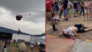 Parachutist descends hard and fast at airshow killing one person and injuring two more, Brazil [+ Aftermath]