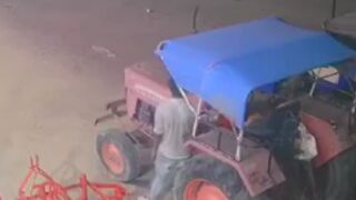 Man runs himself over with a tractor in India