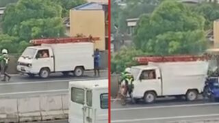 Man was killed after getting sandwiched between a truck and minivan on highway in Taiwan