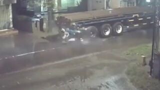 Biker is killed instantly after colliding with a parked Truck