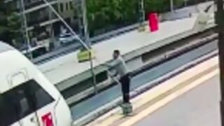 Railway worker is electrocuted to death after his cleaning rod came into contact with overhead cables in Istanbul, Turkey