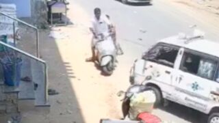 Father and son are hit by speeding ambulance in Salem, Tamil Nadu, India