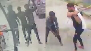 Animal abuser slams a dog to the ground and is immediately beaten with a stick by a member of the public