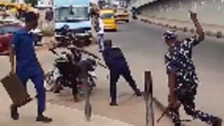 Young man gets his bike taken and is left with his forehead bussed open by police in Nigeria