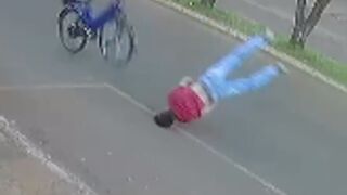 Man flips after front wheel suddenly locks while riding electric bike and left in critical condition