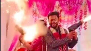 Firework gun explodes in woman's face at Indian wedding