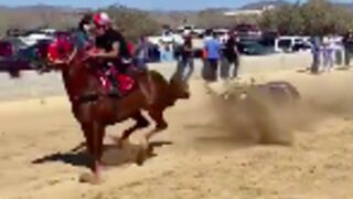 Horse racing accident leaves woman injured