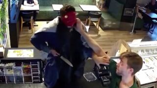 Man dresses up as a devil and attempts to rob a bakery with a long kitchen knife