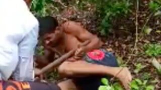 Favela thief is taken to the woods and beaten with wooden posts