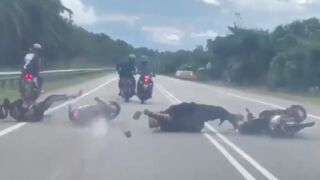 Obese scooter ride has an accident and tumbles down the road, Malaysia