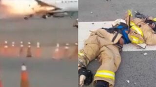 Fire truck gets wiped out by commercial jet taking off from Peru killing two people (+ Aftermath)