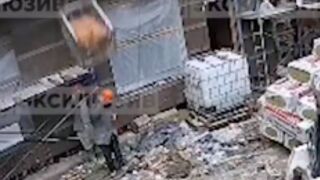 Construction worker killed after a crate of bricks falls on him from the 8th floor, Russia