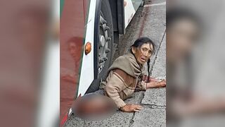 Old lady split in half by truck and still alive after accident in Ecuador