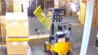 Guys being stupid at work have an accident with a forklift killing one in China