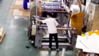 Worker gets himself twisted up in work machinery