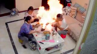 Dinner gets interrupted by a fireball to the face in China