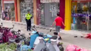 Police officer brutally stabbed up by a man in China