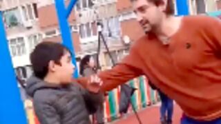 Child gets slammed at a playground after bullying his son in Romania