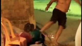 Man brutally beats up a woman at a bbq in Brazil