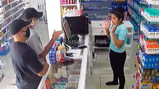 Young lady pretends to faint after getting her phone robbed in Brazil pharmacy