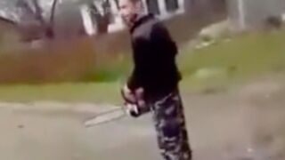Man equipped with a chainsaw gets knocked out in Russia