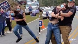 Biden supporter gets choked after charging at Trump supporter in Warm Springs, GA