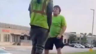 Dreadlock guy gets beaten up by a small chubby white kid