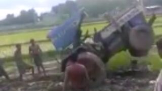 Man gets flattened by a tractor in India