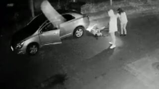 CCTV footage of the video below also shows the victim getting run over by his killers after the execution