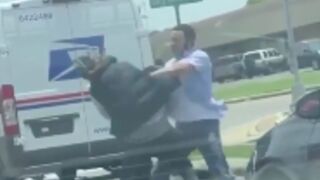 Man gets beat up by the mail man in a road rage dispute