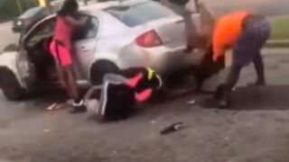 Man slams and beats up a group of girls that jumped his girl