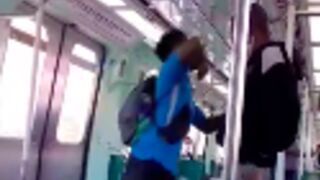 Man gets knocked out after getting into a beef on the train!