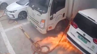 Made in china electric van explodes while on charge!