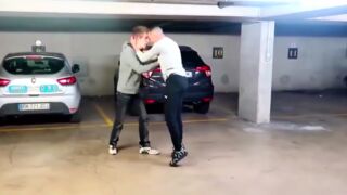 Guy gets a hard beat down at a parking lot in France