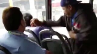 Man gets punched up for harassing a young girl on the bus!