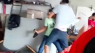 Guy starts a fight but gets knocked out with an air impact gun!