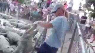 Man feeds a Crocodile and gets his hand CLAMPED!