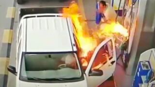 Gas pump catches fire ????