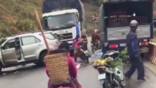 People run over by a truck after another accident!