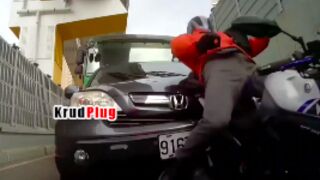 Man crushed against another car in a chain reaction crash in china!