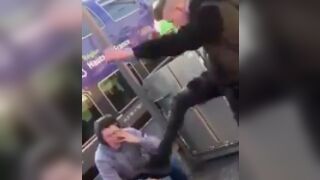 Guy gets harassed at the train station and kicked in the face!