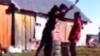 Guy whips his girlfriend with a horse whip!