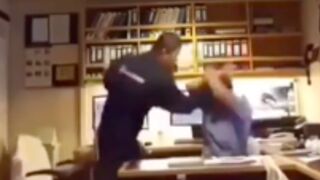 Boss calls a worker to the officer andends up getting beat up!