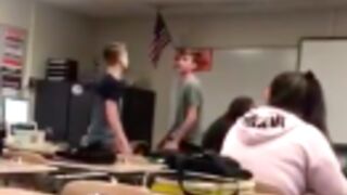 Homophobic bully gets beat up and put in his place in class!