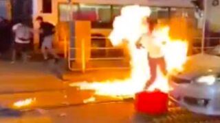 Undercover Hong Kong Cop Gets Jumped By Protestors, Drops His Gun & Gets Firebombed!