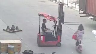 Fuck: Woman on a scooter gets her neck broken and dies after getting close lined by a Forklift!