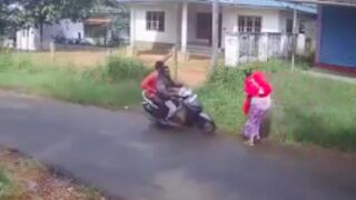 Mother and her child get hit by a motorcycle in India!