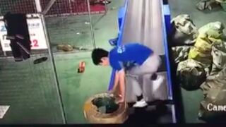 Young worker steps onto the wrong part of a moving conveyor belt!