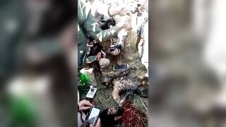 Dead body of a suicide bomber with only his head left