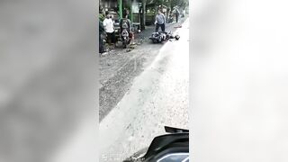 Tear in half a man riding a motorbike